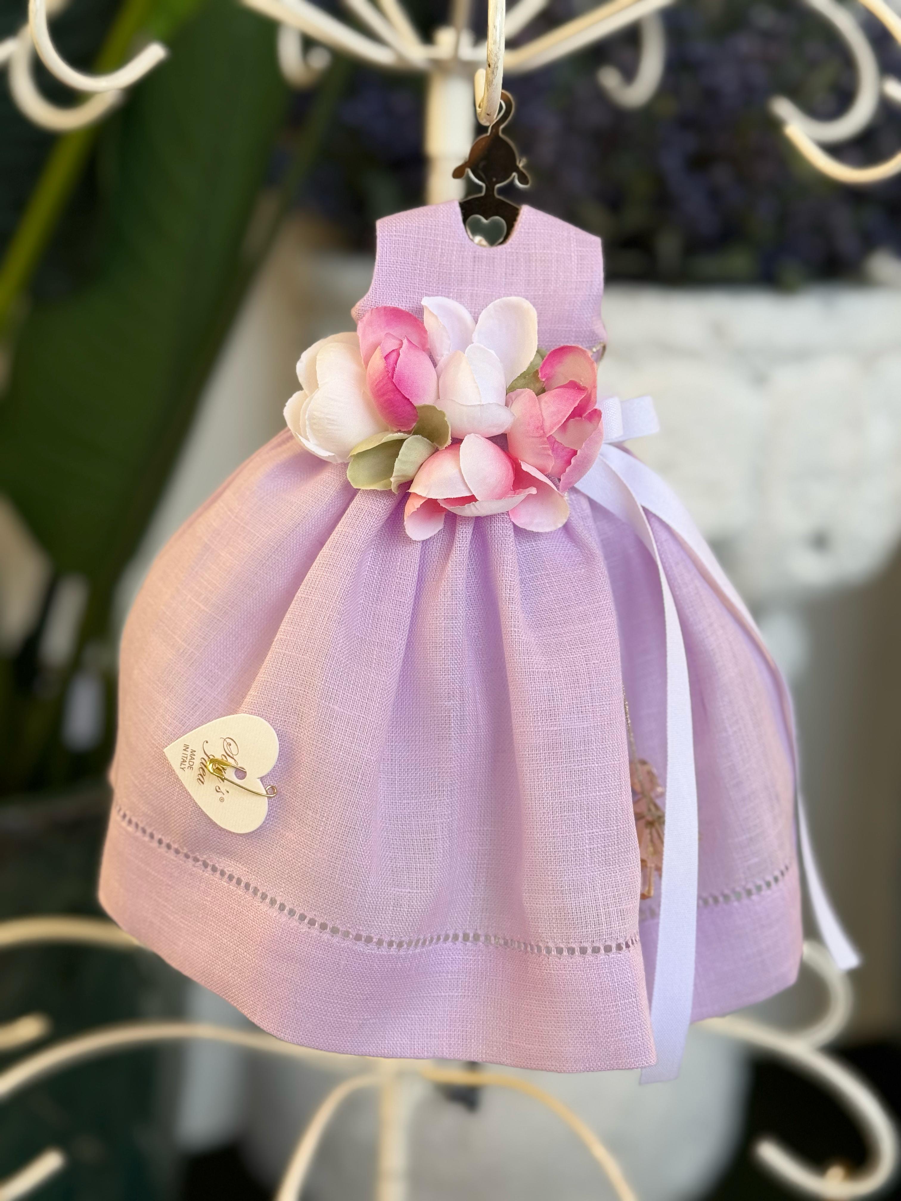 Vestitino profumato in cotone con cintura di fiori c/ armadietto - H.21 cm - Sara's Idea